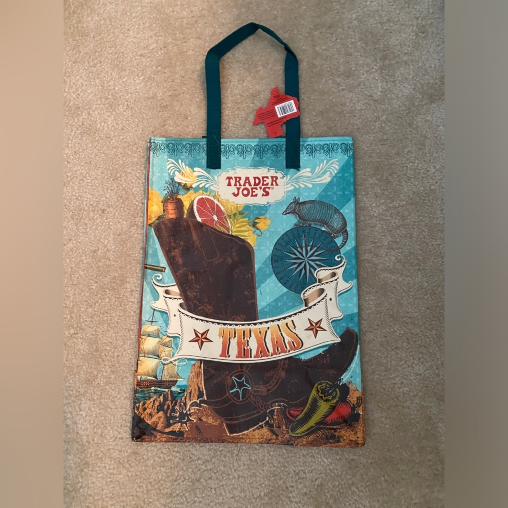 Trader Joe’s Plastic Reusable Shopping Tote Bag 6 Gallon Texas Cowboy Boots